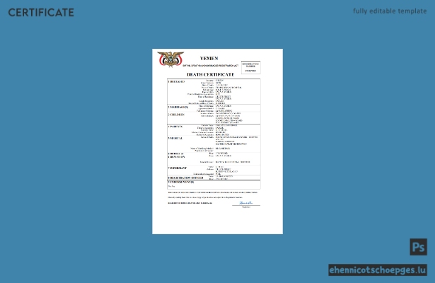 Jemen Sterbeurkunde – Beispielansicht in Word und PDF